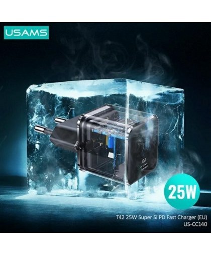 Usams T42 US-CC140 Mini Universal Fast Wall Charger 25W 1x USB-C (Type-C) Plug PD 3.0 3A Black – 3