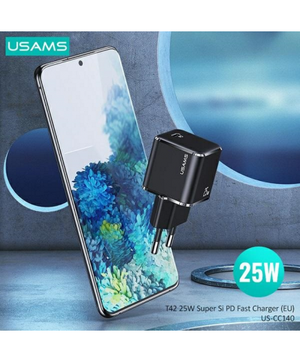Usams T42 US-CC140 Mini Universal Fast Wall Charger 25W 1x USB-C (Type-C) Plug PD 3.0 3A Black – 4