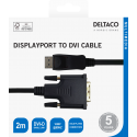 Monitor cable DELTACO DisplayPort to DVI-D Single Link, Full HD in 60Hz, 2m, black / DP-2020-K / 00110009 Monitor cable DELTACO DisplayPort to DVI-D Single Link, Full HD in 60Hz, 2m, black / DP-2020-K / 00110009