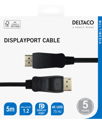 DisplayPort cable DELTACO 4K UHD, 21.6 Gb / s, 5m, black / DP-1050-K / 00110004 – 3