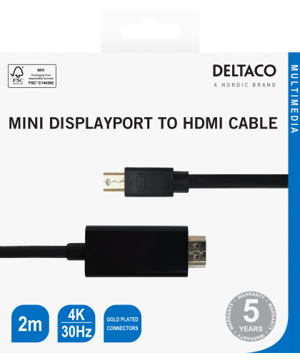 Cable DELTACO miniDisplayPort to HDMI, 4K UHD, 2m, black / DP-HDMI204-K / 00110020 – 3