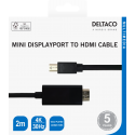 Cable DELTACO miniDisplayPort to HDMI, 4K UHD, 2m, black / DP-HDMI204-K / 00110020 Cable DELTACO miniDisplayPort to HDMI, 4K UHD, 2m, black / DP-HDMI204-K / 00110020