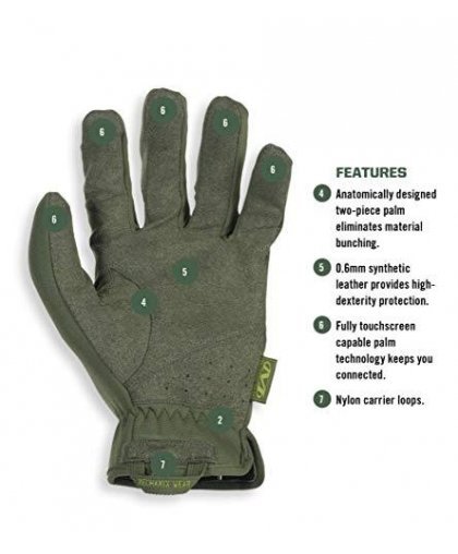Mechanix Wear Pirštinės Mechanix FastFit® Olive Drab, žalios 9/L dydis. Rauktas rankogalis, dirbtinė oda, TrekDry® – 6