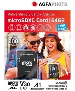 AgfaPhoto MicroSDXC UHS-I 64GB High Speed C10 U3 V30 + Adapter