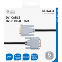 Kabelis DELTACO DVI-D Dual Link, 1080p 60Hz, 2m, juodas / 00120003 Kabelis DELTACO DVI-D Dual Link, 1080p 60Hz, 2m, juodas / 00120003