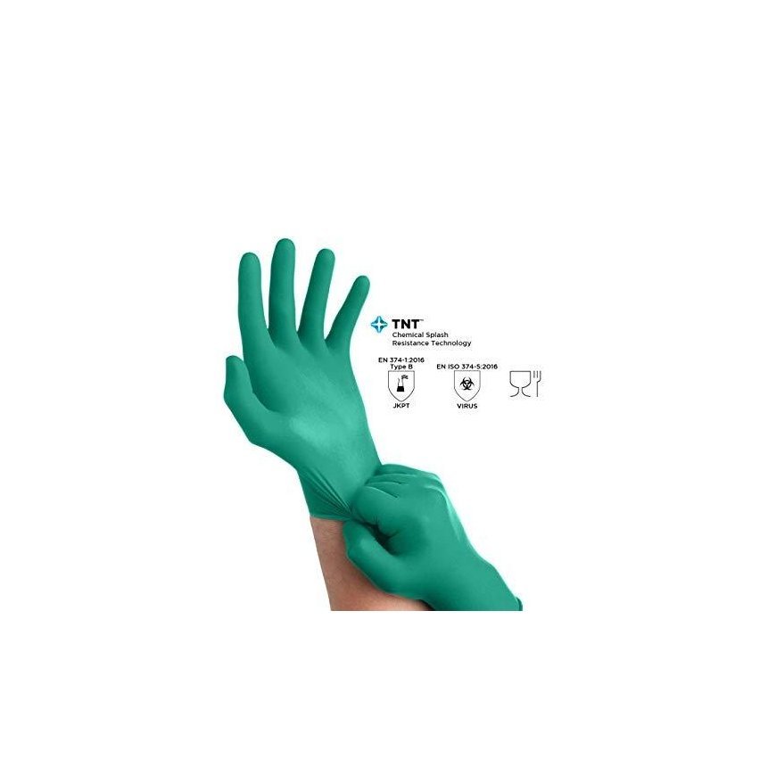 Vienkartinės nitrilinės pirštinės Ansell TouchNTuff 92-600, 100vnt, 0,12mm storio, XL dydis (9,5-10), lygus delnas, žalios – 5