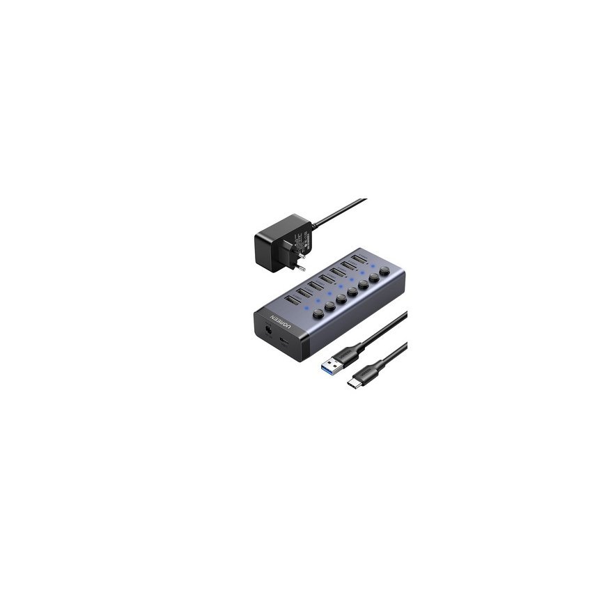 UGREEN Hub 7in1 USB-C, 7x USB-A 3.0 12V 2A (black) – 2