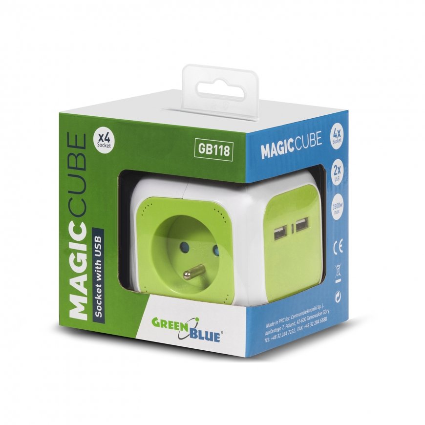 GreenBlue GB118 MagicCube 2xUSB 1,4m prantsuse tüüpi mitme toitega 2xUSB – 4