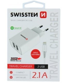 Swissten Travel Smart Ic 2x USB 2.1A + cable USB - lightning 1.2m white