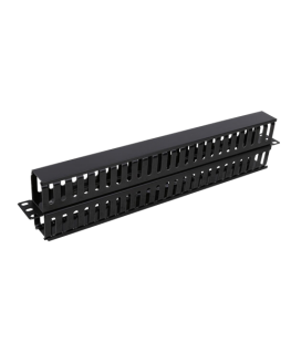 9 "cable handle, metal / plastic, double-sided finger channel, 1U, black / 19-21
