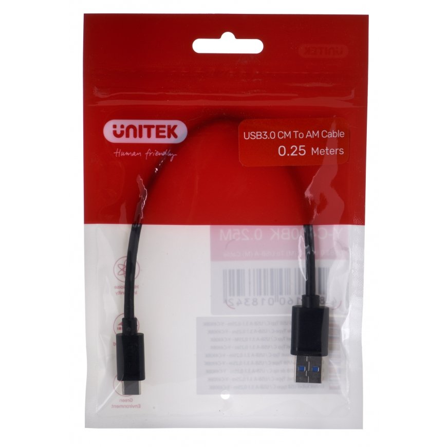 UNITEK CABLE USB-C – USB-A 3.1,M/M,0,25M, Y-C490BK