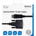 Kabelis DELTACO DisplayPort - DVI-D Single Link, 1080p 60Hz, 1m, juodas / DP-2010-K / 00110008