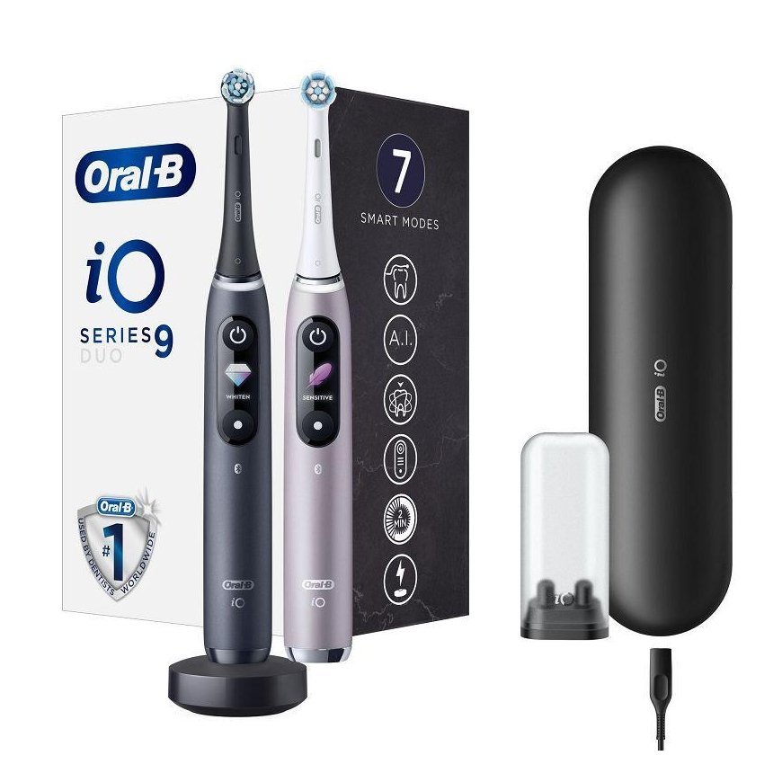 BRAUN iOM9D.2J2.2AD Duo Juodas/Rose dantų šepetėlis (2 kotai)
