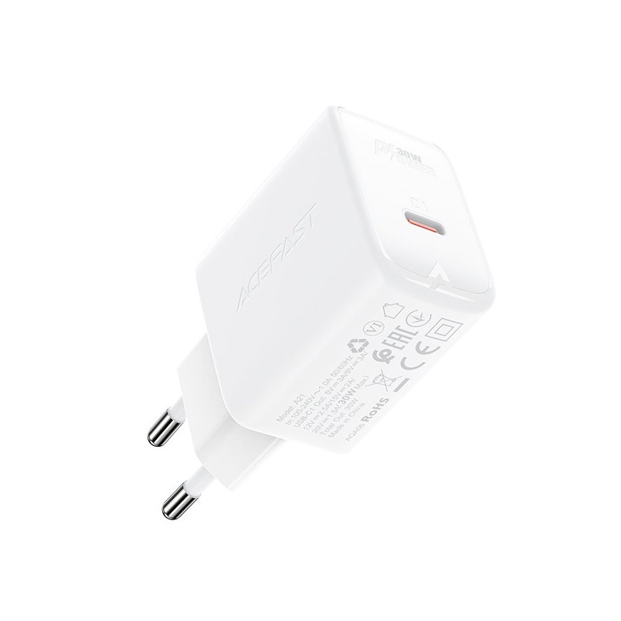 Acefast A21 GaN 30W PD QC 3.0 AFC FCP Fast Charge USB-C Travel Charger White – 3