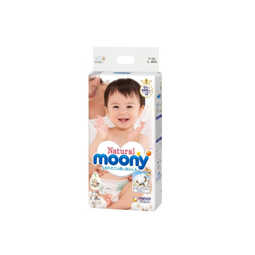 Sauskelnės MOONY Natural L 9-14 kg 38 vnt. – 2