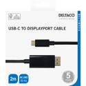 USB-C - DisplayPort cable DELTACO 4K UHD, gold plated, 2m, black / USBC-DP200-K / 00140015 USB-C - DisplayPort cable DELTACO 4K UHD, gold plated, 2m, black / USBC-DP200-K / 00140015