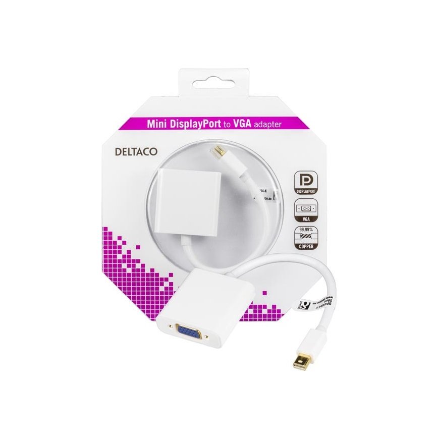 Deltaco DP-VGA4-K vaizdo kabelio adapteris 0,2 m VGA (D-Sub) Mini DisplayPort Balta – 2