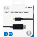 USB-C - DisplayPort cable DELTACO 4K UHD, gold plated, 1m, black / USBC-DP100-K / 00140012 USB-C - DisplayPort cable DELTACO 4K UHD, gold plated, 1m, black / USBC-DP100-K / 00140012