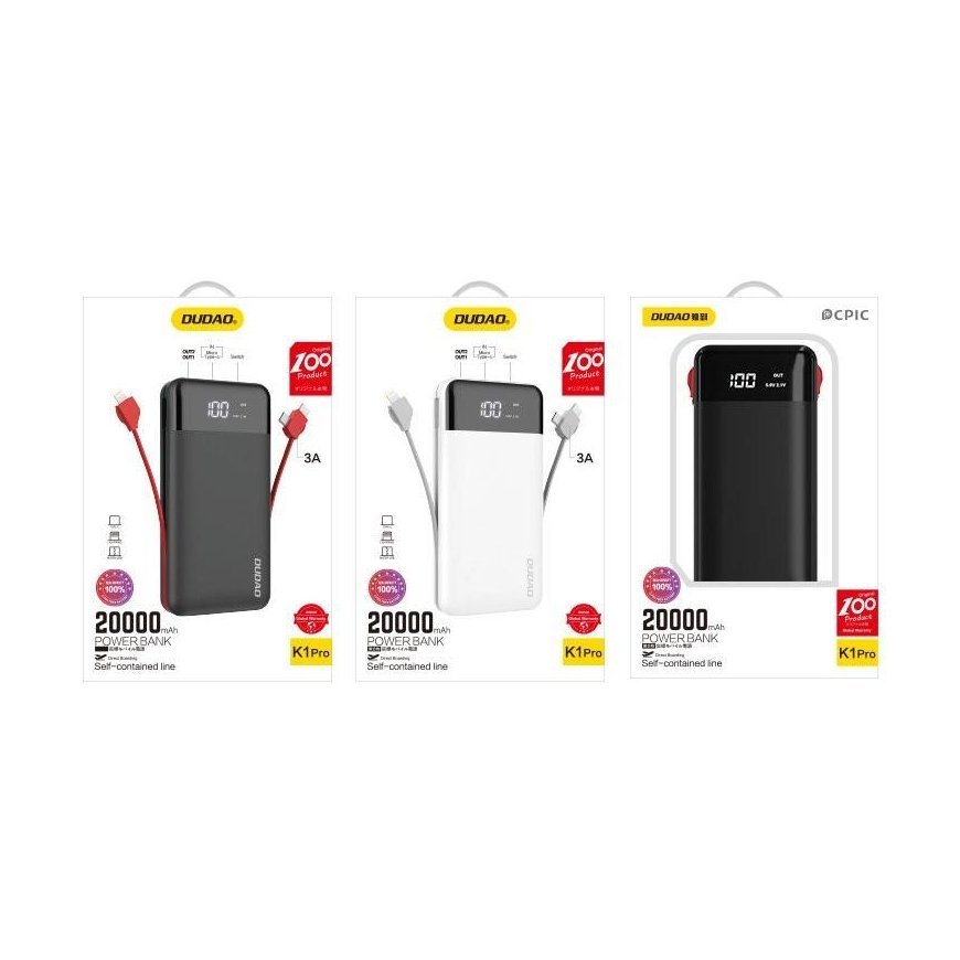 External battery Power Bank Dudao K1Pro with built-in cables MicroUSB+Type-C+Lightning 20000mAh black – 3