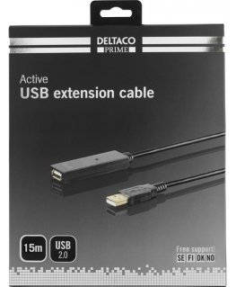 Deltaco USB2-EX15M USB kabelis 15 m USB 2.0 USB A Melns
