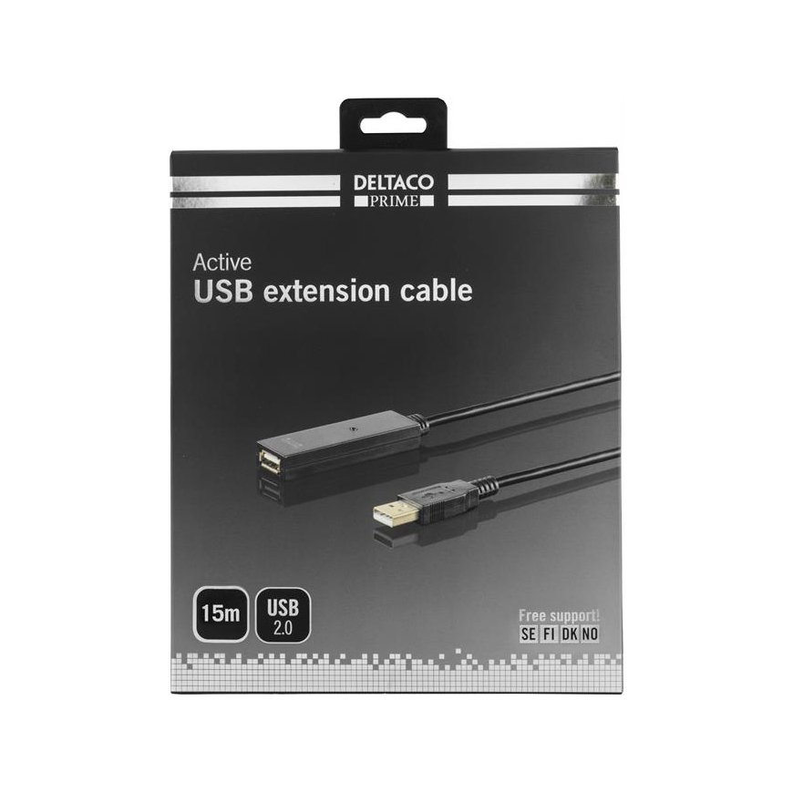 Deltaco USB2-EX15M USB-kaabel 15 m USB 2.0 USB A Must