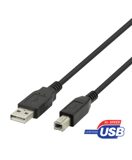 USB-B 2.0 cable DELTACO suitable for printers, 2m black / USB-218S-K / 00140005