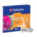 20x5 Verbatim DVD-R 4,7GB Colour 16x Speed, Slim Case 20x5 Verbatim DVD-R 4,7GB Colour 16x Speed, Slim Case