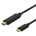 USB-C - miniDisplayPort cable DELTACO 4K UHD, gold-plated connectors, 2m, black / USBC-DP202-K / 00140017 USB-C - miniDisplayPort cable DELTACO 4K UHD, gold-plated connectors, 2m, black / USBC-DP202-K / 00140017