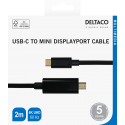 USB-C - miniDisplayPort cable DELTACO 4K UHD, gold-plated connectors, 2m, black / USBC-DP202-K / 00140017 USB-C - miniDisplayPort cable DELTACO 4K UHD, gold-plated connectors, 2m, black / USBC-DP202-K / 00140017