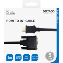 HDMI į DVI kabelis DELTACO 1080p, DVI-D Single Link, 3m, juodas / HDMI-113-K / 00100023