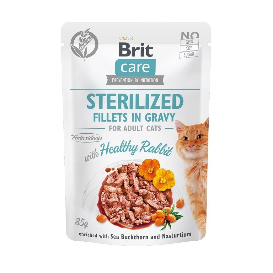 Brit Care kaķu filejas mērcē, sterilizēts trusis 85g