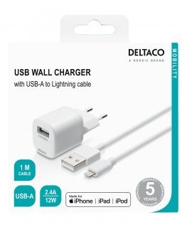 Deltaco USB-AC181 mobiilseadme laadija Valge Hoonesisene