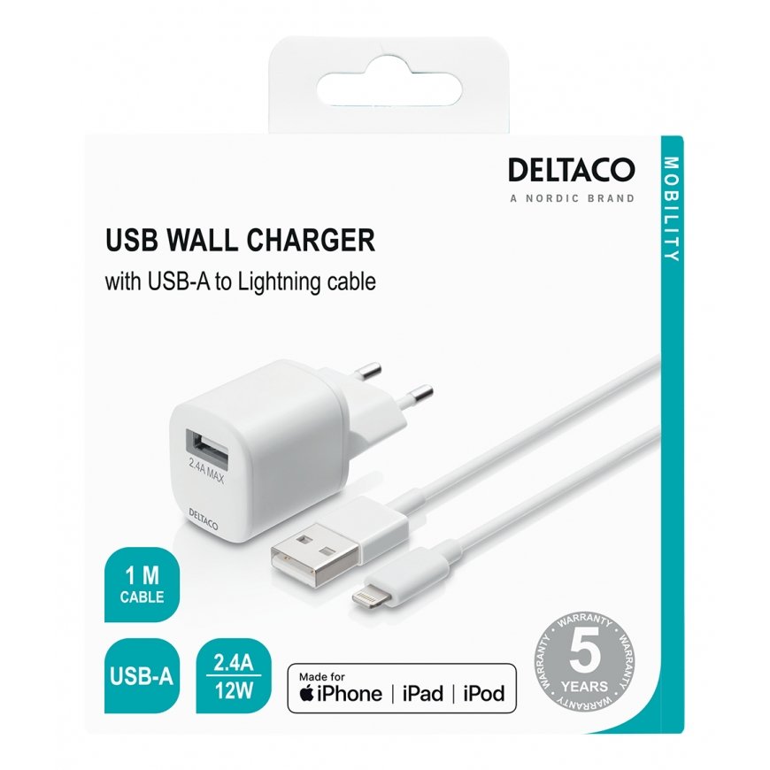 Deltaco USB-AC181 PDA/mobīlo telefonu lādētājs Balts