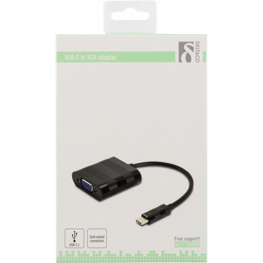 Deltaco USBC-VGA video cable adapter USB Type-C VGA (D-Sub) Black