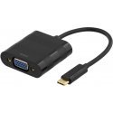 Deltaco USBC-VGA vaizdo kabelio adapteris C tipo USB VGA (D-Sub) Juoda