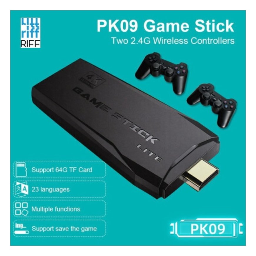 Riff PK-09 64GB TV Box HD 4K Game Hdmi Stick with 2x Wi-Fi Controllers & Multi Platform 8-64bit 4000 Games – 3