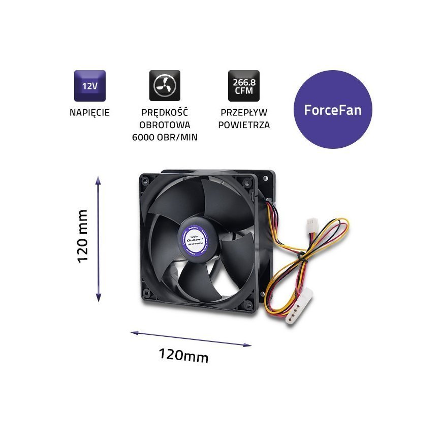 Qoltec 50714 ForceFan 6000 RPM ventilators | 120 mm | 12V – 3