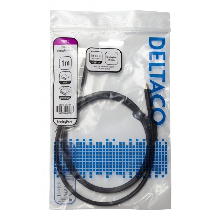Deltaco USBC-DP100 vaizdo kabelio adapteris 1 m C tipo USB DisplayPort Juoda