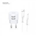 Usams US-T20 Set 2in1 Круглой формы Компактная Быстрая 2.1A Сетевая зарядка + USB на Lightning 1м Кабель Белый Usams US-T20 Set 2in1 Круглой формы Компактная Быстрая 2.1A Сетевая зарядка + USB на Lightning 1м Кабель Белый