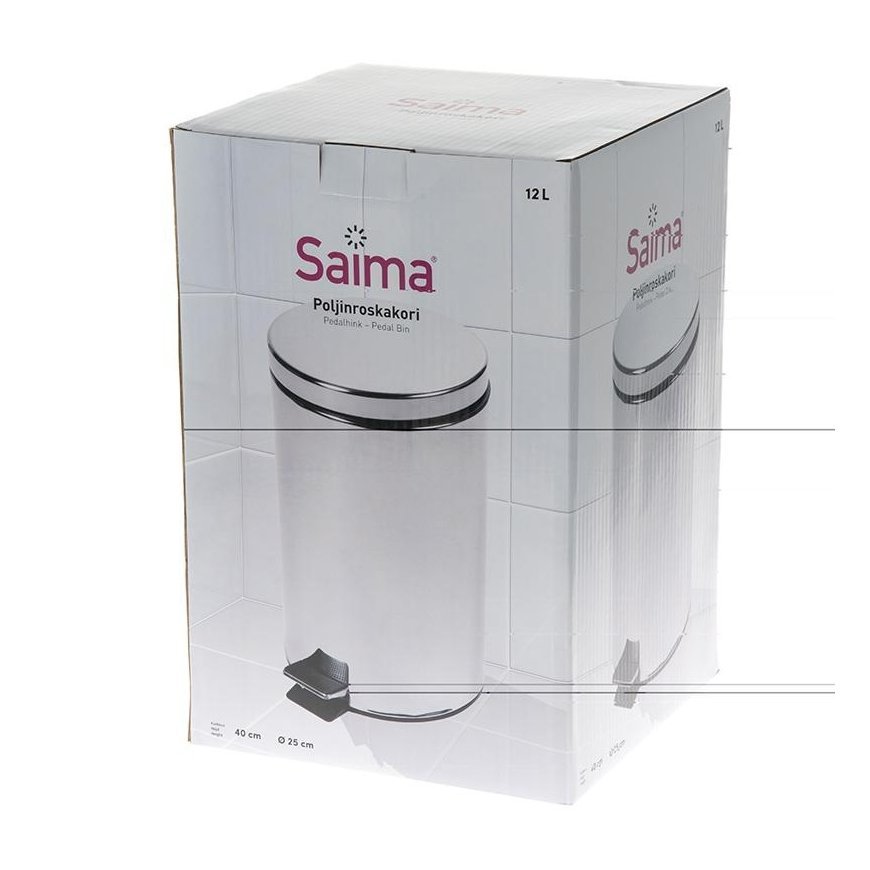 Trash can SAIMA, with pedal, 12 L, silver sp. – 2