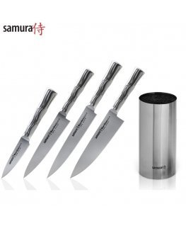 Samura BAMBOO Nažu kompl. 4gab. + Metāla nažu statīvs-turētājs no AUS 8 Japāņu tērauda 59 HRC