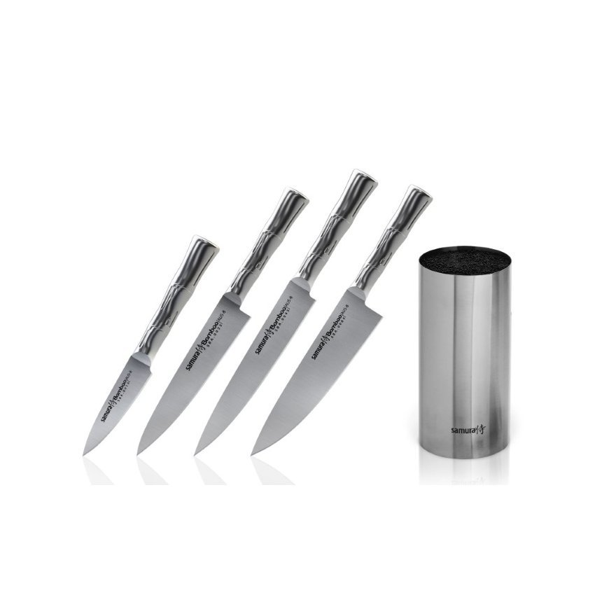 Samura BAMBOO Knife Set of 4pcs + Stainless steel Universal Knife Holder from AUS 8 Japanese steel 59 HRC – 2