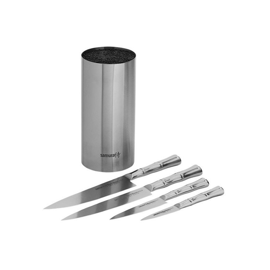 Samura BAMBOO Nažu kompl. 4gab. + Metāla nažu statīvs-turētājs no AUS 8 Japāņu tērauda 59 HRC – 4
