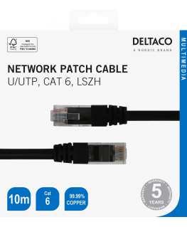 Network cable DELTACO U/UTP Cat6, 10m, black / TP-610S-K / 00210002