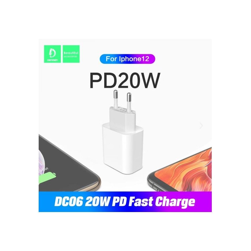 TRAVEL CHARGER DENMEN DC06 SINGLE 3.6A 20W WHITE 3600mAh TYPE-C POWER DELIVERY INPUT – 2