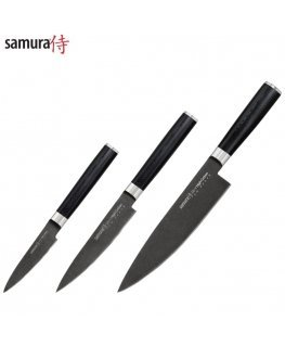 Samura MO-V Stonewash 3x nažu komplekts (Šefa, Universāls, Dārzeņu) no AUS 8 Japāņu tērauda 58 HRC