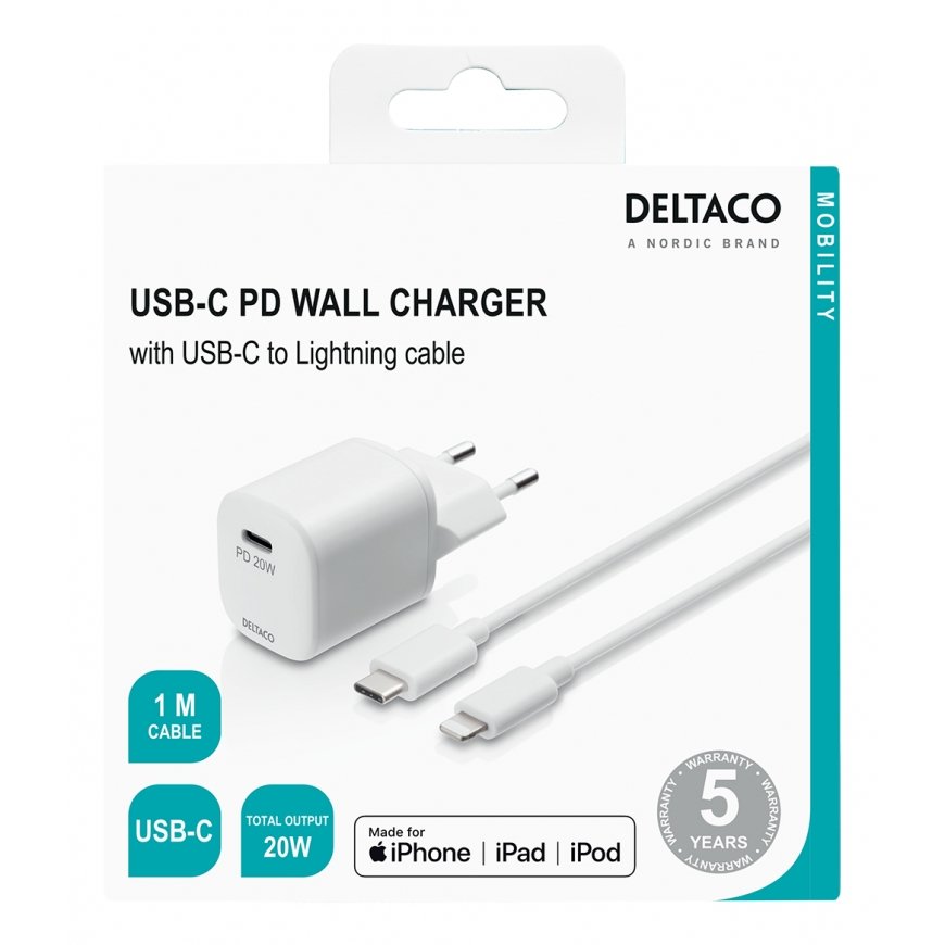 Deltaco USBC-AC141 PDA/mobīlo telefonu lādētājs Balts