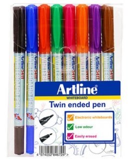 Artline valkotaulukynä, kaksipäinen, 8 väriä
