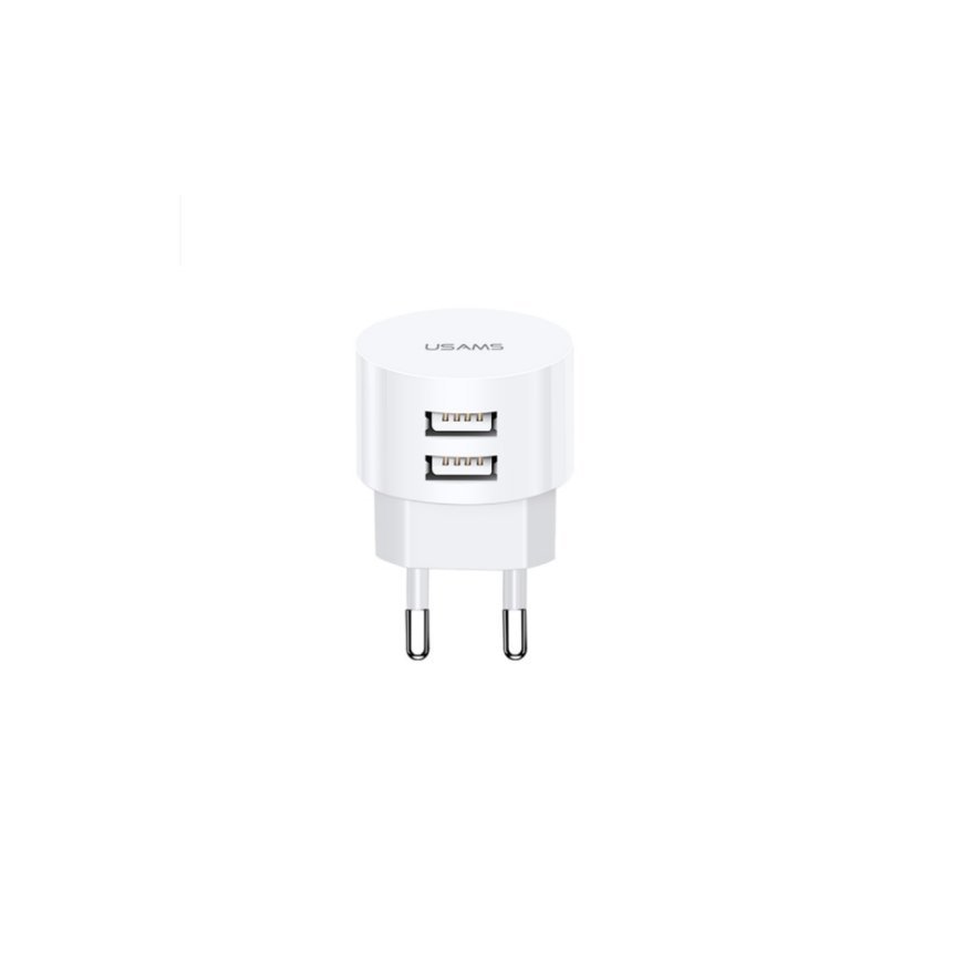 Usams US-T20 Apaļas formas & Kompakts mini Ātrs 2.1 USB tīkla lādētājs Balta – 2