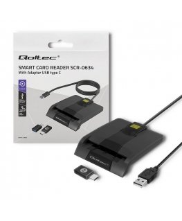 QOLTEC 50634 Intelligent Smart ID chip card reader SCR0634 USB Type C